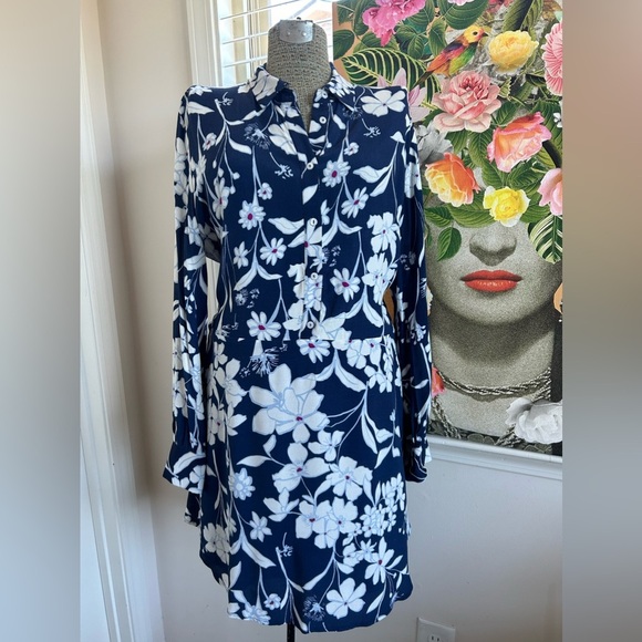 1 STATE SHIRT DRESS FLORAL PRINT TIE IN FRONT OR BACK. STYLISH, COMFORTABLE Sz L - Picture 1 of 12